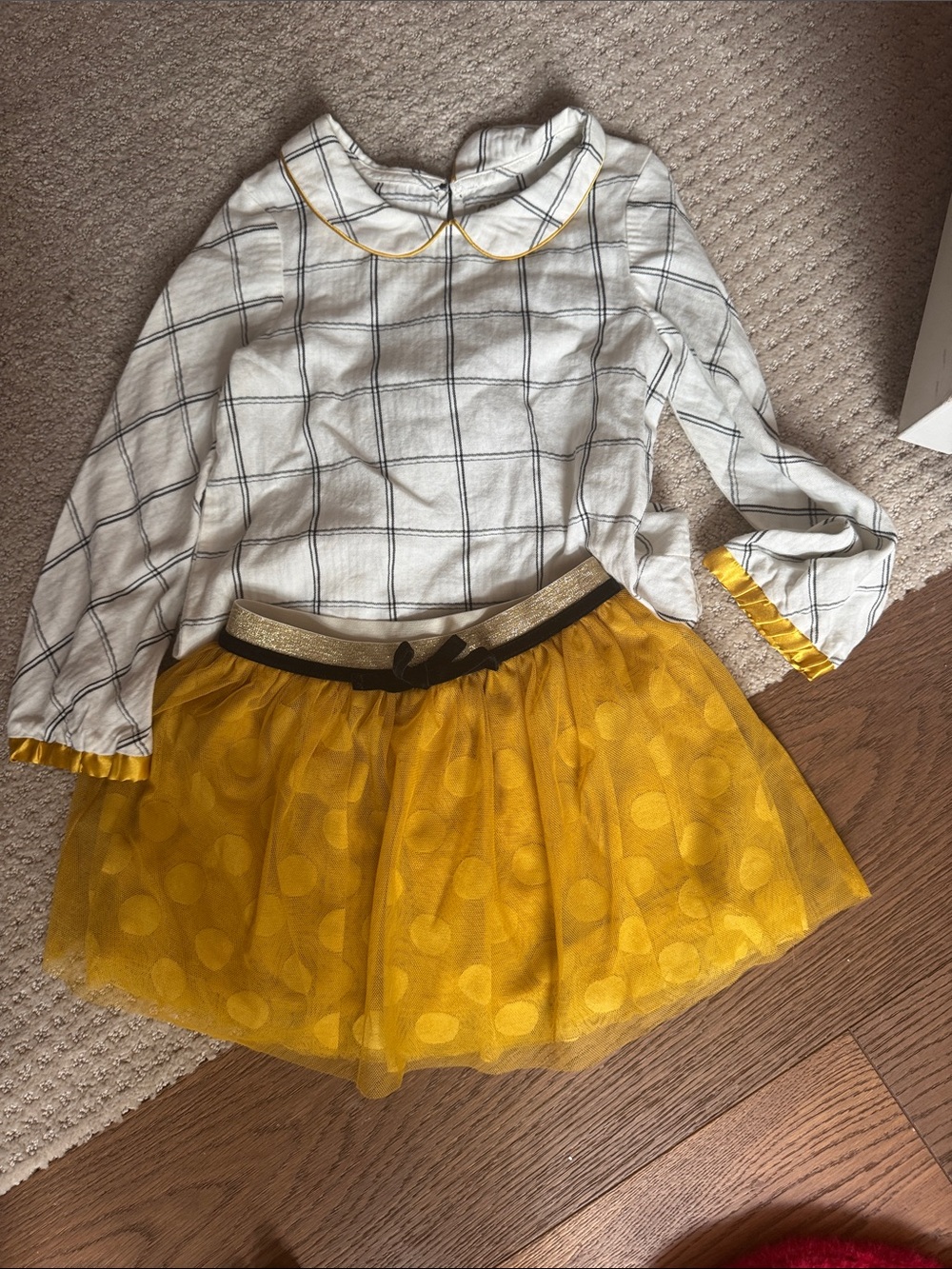 OshKosh B'gosh White Plaid Top with Mustard Yellow Tulle Skirt